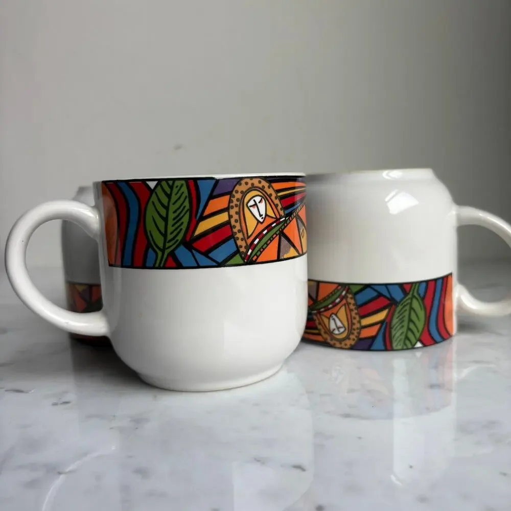 Vitromaster Metropolitan 1991 Coffee Mugs Set of 4 Colorful Art Deco Design